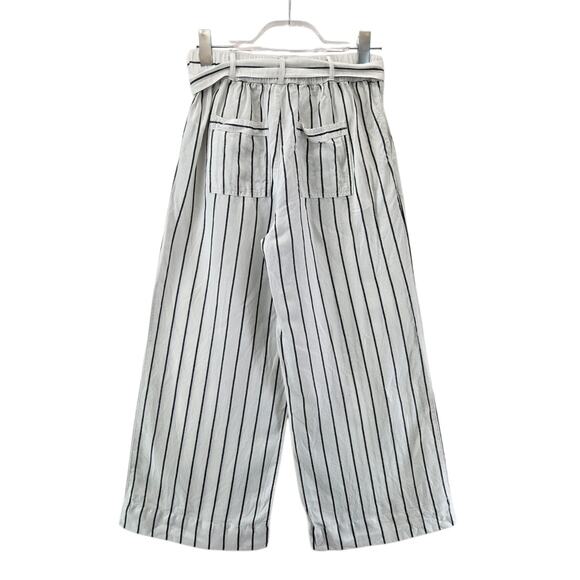 Joie Wide Leg Cropped Pants Womens Small White Black Striped Linen Lyocell Beach - Picture 3 of 8